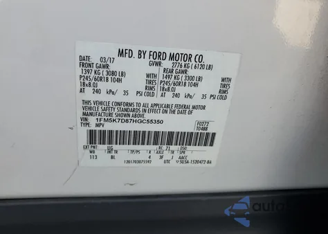 2017 Ford Explorer Xlt из США, поврежденный, VIN 1FM5K7D87HGC55350